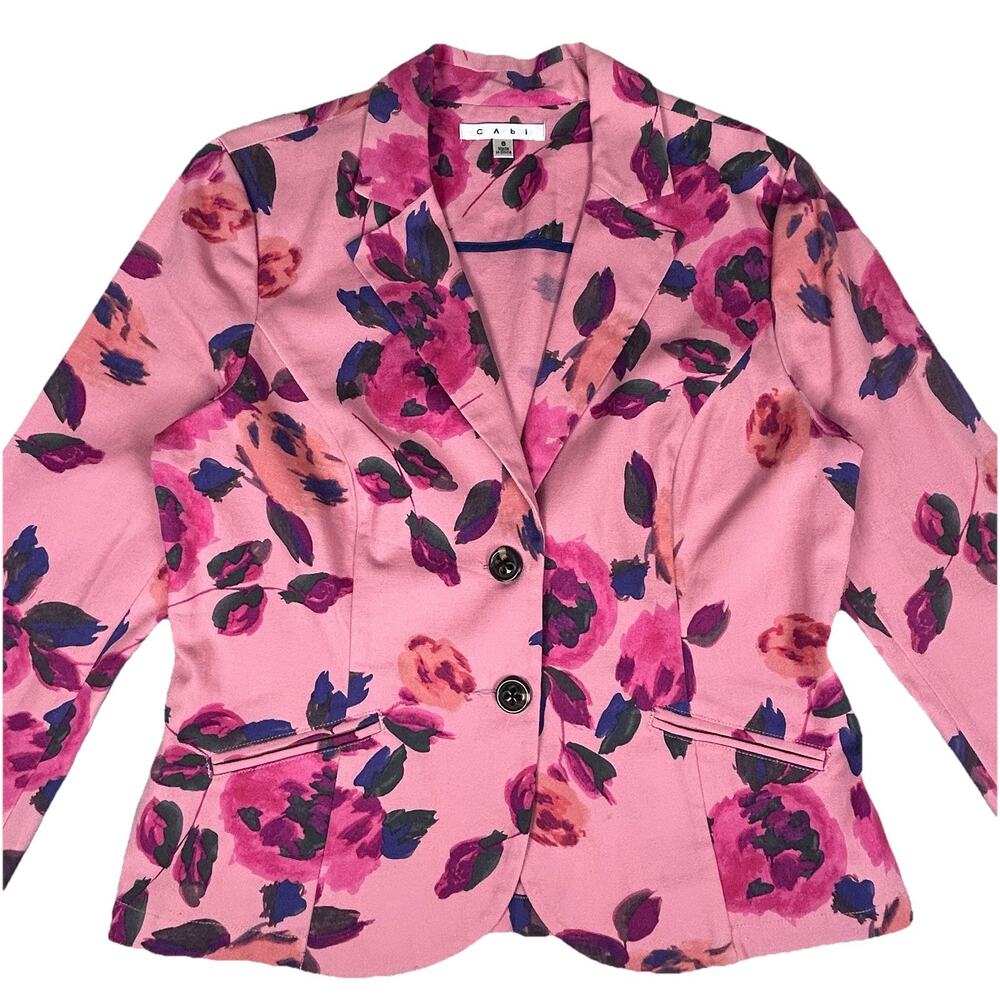 VTG Cabi Pink Floral Two Button Blazer Womens 8 Feminine Cottagecore - Picture 1 of 8